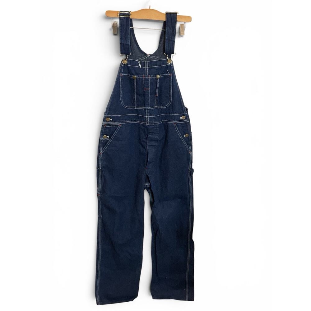 VNTG 70s Big Yank Mens 34x30 Dark Denim Bib Overalls Jeans Farmer Workwear USA